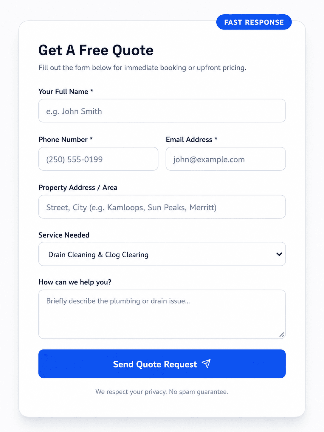 Example quote form