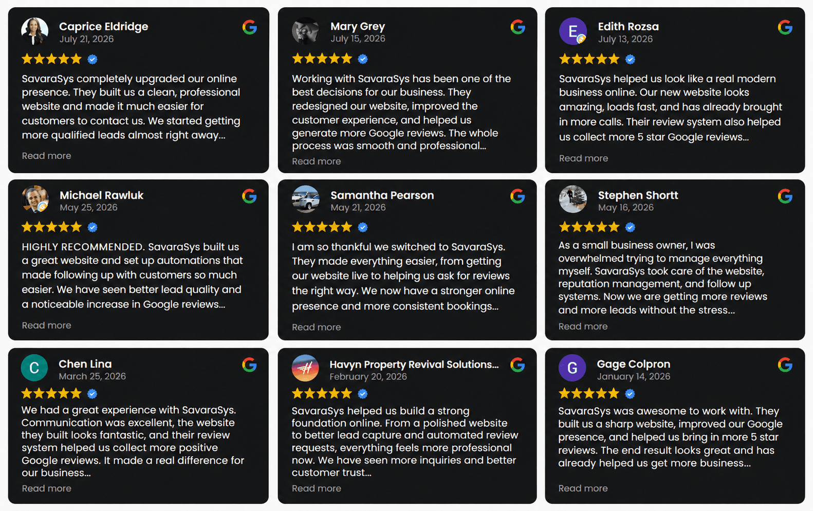 Example showcased Google reviews